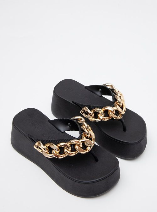 Chinelo Petite Jolie Plus Preto/Ouro PJ7350