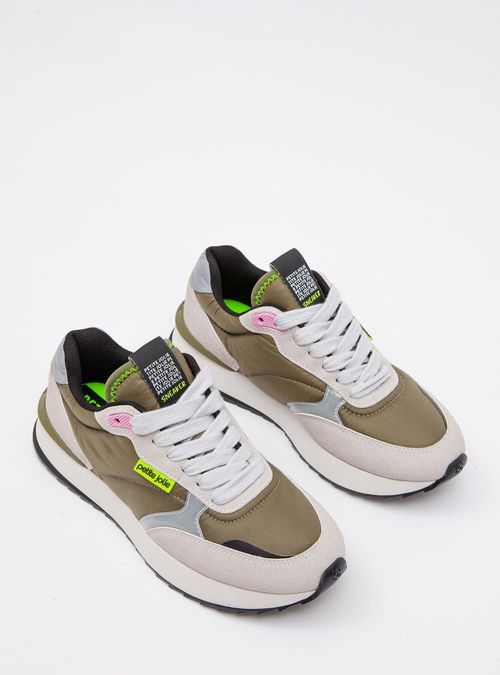 Tênis Petite Jolie Retro Running Olive Green/White PJ7541