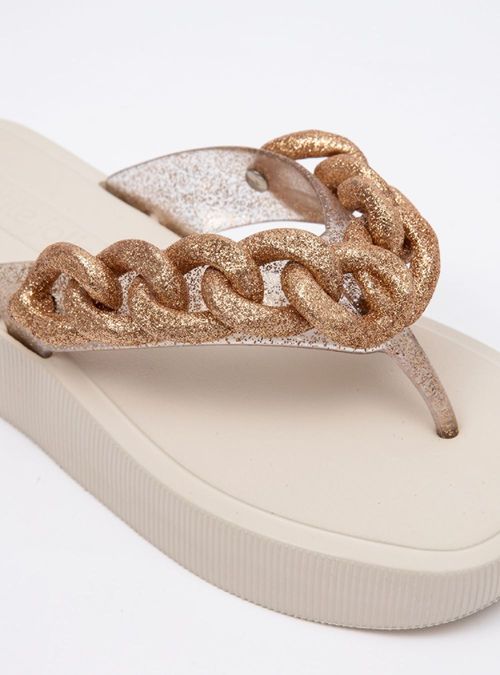 Chinelo Petite Jolie Hit Glitter Ouro/Marfim PJ6515
