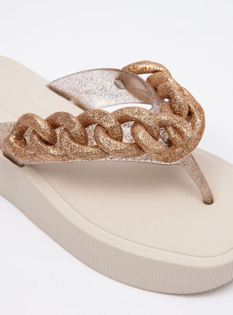 Chinelo Petite Jolie Hit Glitter Ouro/Marfim PJ6515