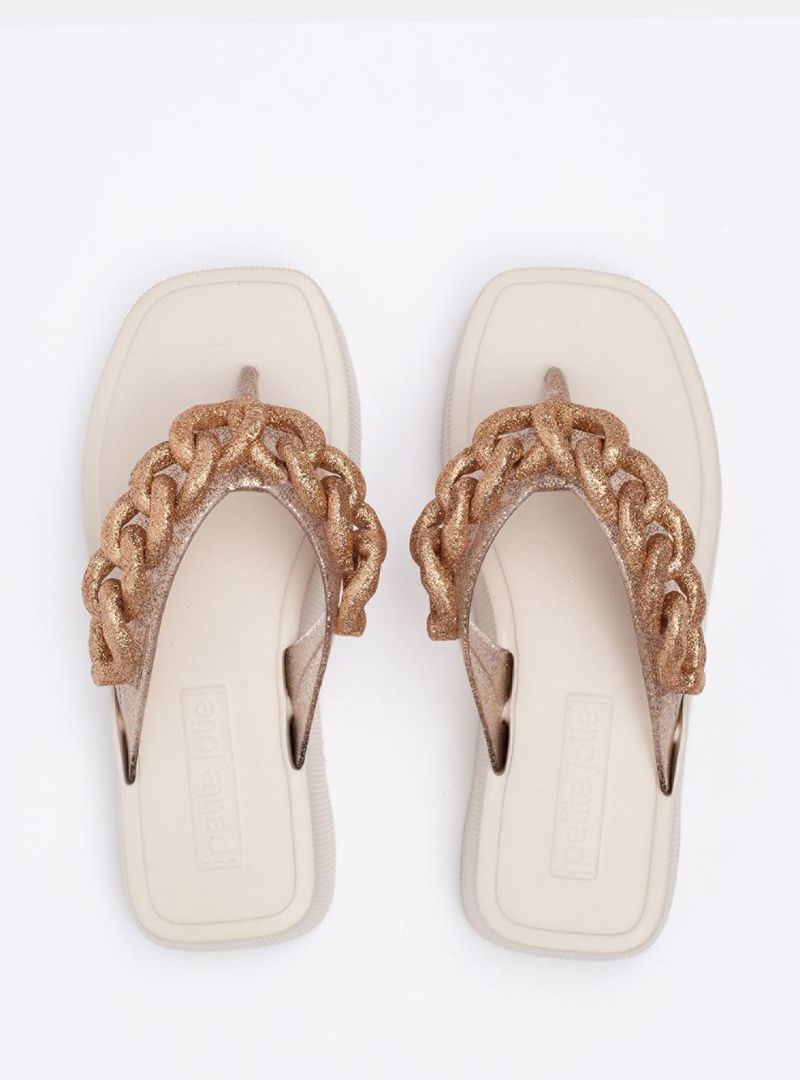 Chinelo Petite Jolie Hit Glitter Ouro/Marfim PJ6515