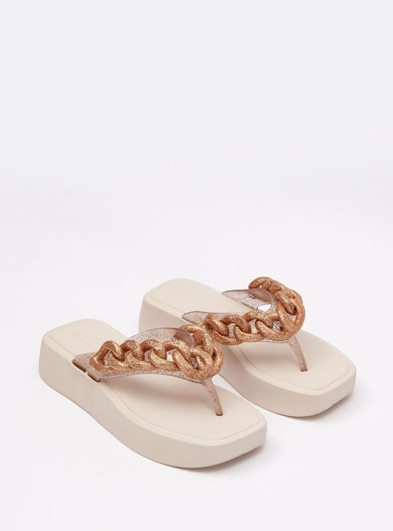 Chinelo Petite Jolie Hit Glitter Ouro/Marfim PJ6515