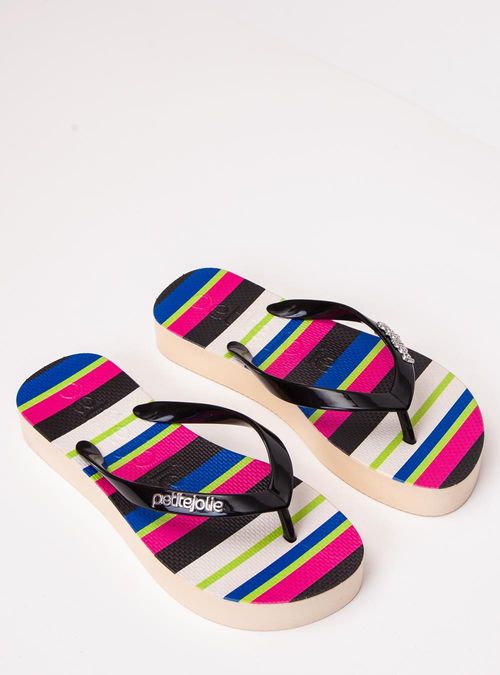 Chinelo Petite Jolie Fresh Up Preto/Multicolor 3 PJ7354