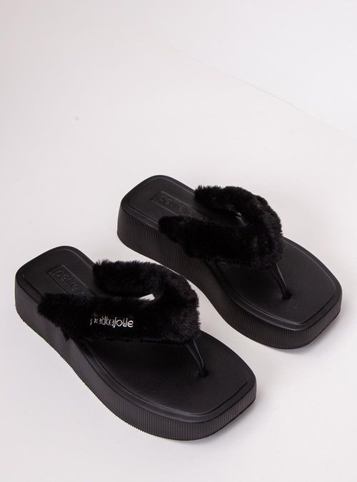 Chinelo Petite Jolie Hit Fur Preto PJ7708