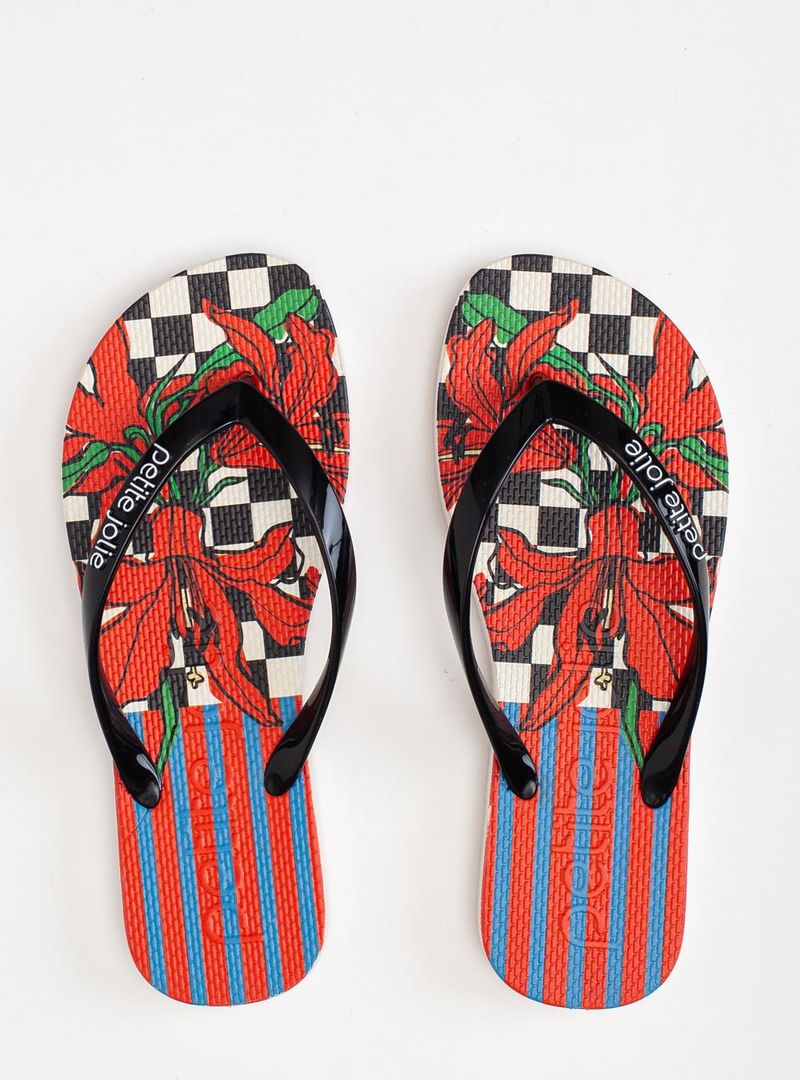 Chinelo Petite Jolie Fresh Preto/White/Floral 18 PJ6969