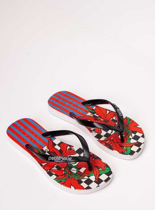 Chinelo Petite Jolie Fresh Preto/White/Floral 18 PJ6969