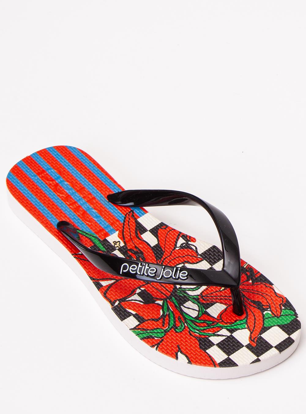 Chinelo Petite Jolie Fresh Preto/White/Floral 18 PJ6969