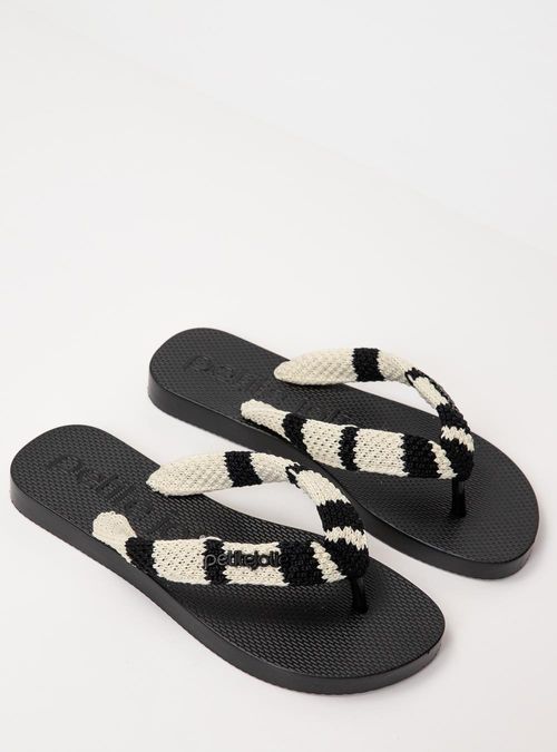 Chinelo Petite Jolie Fresh Crochê Preto/White PJ7766